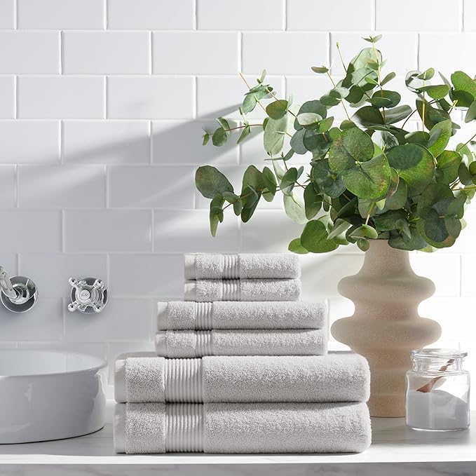 Arkwright Bath Towels Set of 6 - Super Soft 100% Cotton, 600 GSM Quick Dry & Absorbent, Luxury Bathroom Essentials with 2 Shower Towels, 2 Hand Towels and 2 Washcloths, Titanium Grey