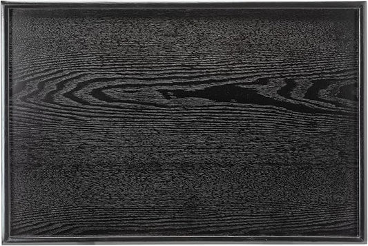 24 x 16 Inches Extra Large Solid Wood Serving Tray for Tea Coffee Table Snack Food Meals Serving Plate Kitchen Party Bar Breakfast Server with Raised Edges Black Wooden Decorative Ottoman Tray