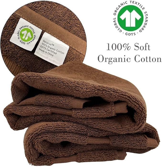 Brown Monogrammed Hand Towels for Bathroom - Luxury Hotel Quality Personalized Initial Embroidered Towel for Powder Room, Spa - GOTS Organic Certified - Set of 2 Beige Letter F