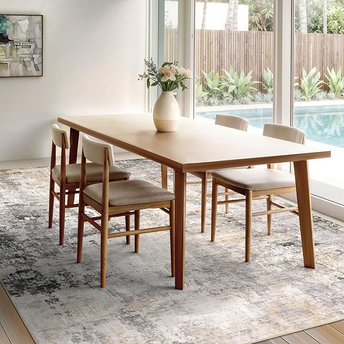 Area Rug Living Room Rugs - 8x10 Modern Abstract Soft Indoor Neutral Washable Rug Stain Resistant Non-Slip Low Pile Carpet for Bedroom Dining Room Home Office - Charcoal Grey