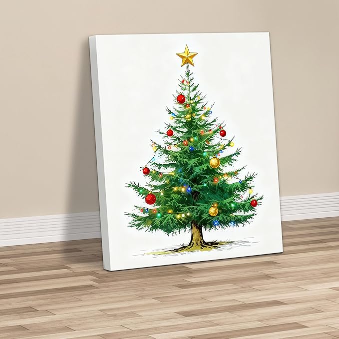 Framed Christmas Pictures Wall Decor,Vintage Pine Tree Prints,Winter Christmas Canvas Wall Art Decoration for Bedroom Bathroom Living Room Rustic Xmas Holiday Gifts (Christmas Tree 7, 11'' X 14'')