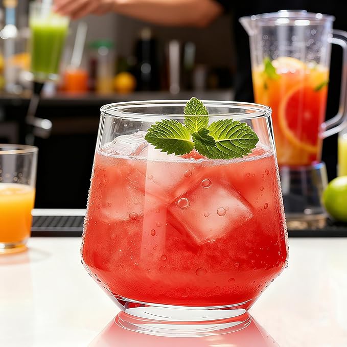 Drinking Glasses Set, 4 Highball Glasses 18 oz & 4 Stemless Rocks Glasses 13 oz,Glass Cups,Glassware Sets for Cocktail, Beer, Wine, Whiskey, Water & Juice Drinkware