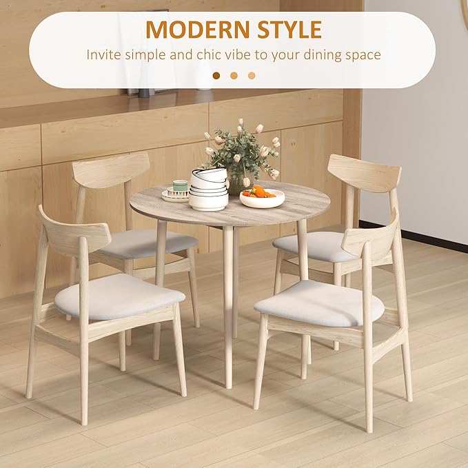 HOMCOM 35" Small Kitchen Table, Collapsible Drop Leaf Table for Small Spaces, Round Folding Dining Table with Solid Wood Legs for Kitchen, Dining Room, Oak