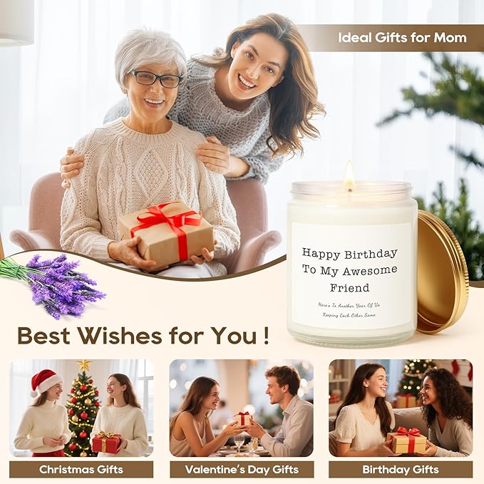 Birthday Gifts for Women, Unique Friendship Birthday Gifts, Funny Candles Gift Ideas for Womens, Best Friend, Her, Sister, Bestie, Lavender Scented Candle with Replaceable Stickers