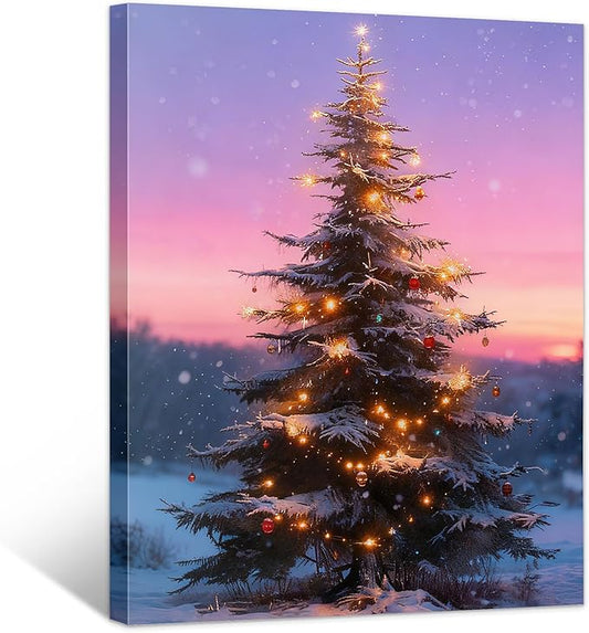 Framed Christmas Pictures Wall Decor,Vintage Pine Tree Prints,Winter Christmas Canvas Wall Art Decoration for Bedroom Bathroom Living Room Rustic Xmas Holiday Gifts (Christmas Tree 12, 11'' X 14'')