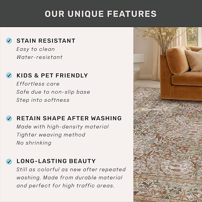 Moss Green 2'6" x 10' Long Runners for Hallways Non Slip, Vintage Washable Rugs for Kitchen, Entryway Stain Resistant with Rubber Backing - Vintage Taupe Brown Floral Décor