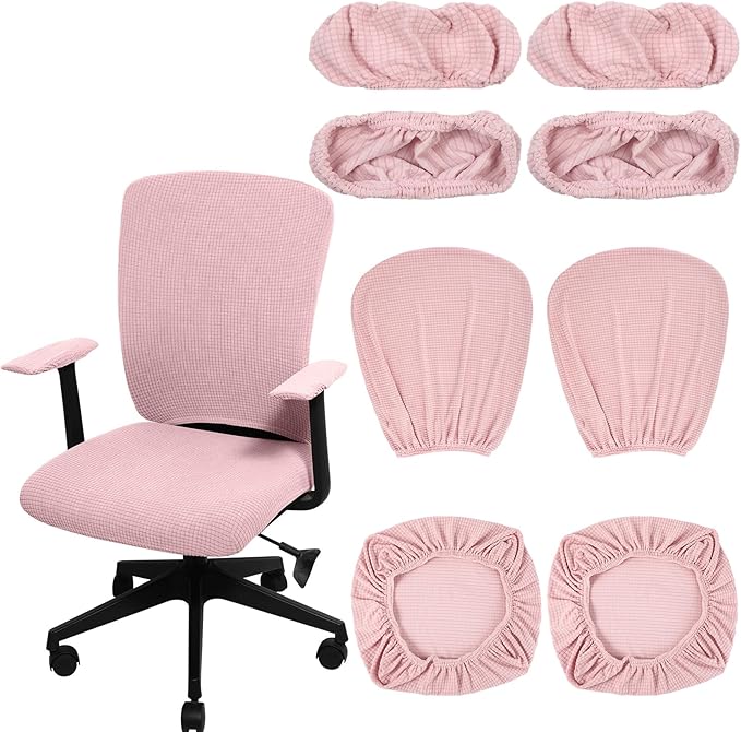 Tallew 8 Pcs Office Chair Covers Set Computer Universal Protective Stretchable Chair Seat Covers Desk Armrest Slipcovers Pads Office Cushion Backrest for Rotating (XL,Pink)