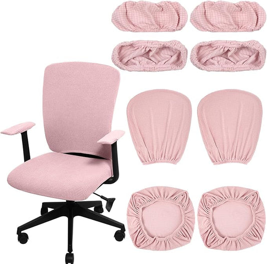 Tallew 8 Pcs Office Chair Covers Set Computer Universal Protective Stretchable Chair Seat Covers Desk Armrest Slipcovers Pads Office Cushion Backrest for Rotating (XL,Pink)