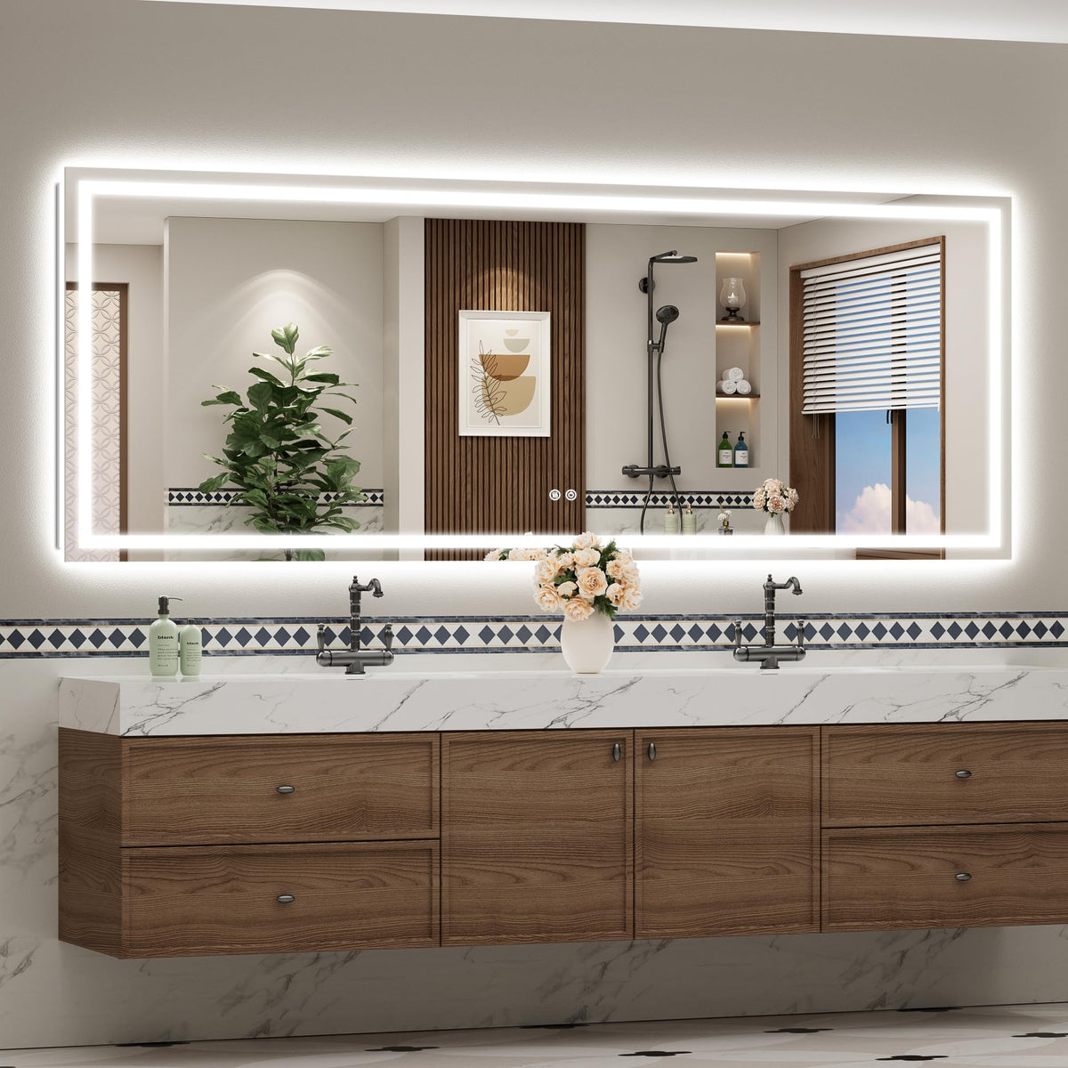 VEEYLOS 96x36 Inch LED Bathroom Mirror with Lights, Backlit & Front Lit