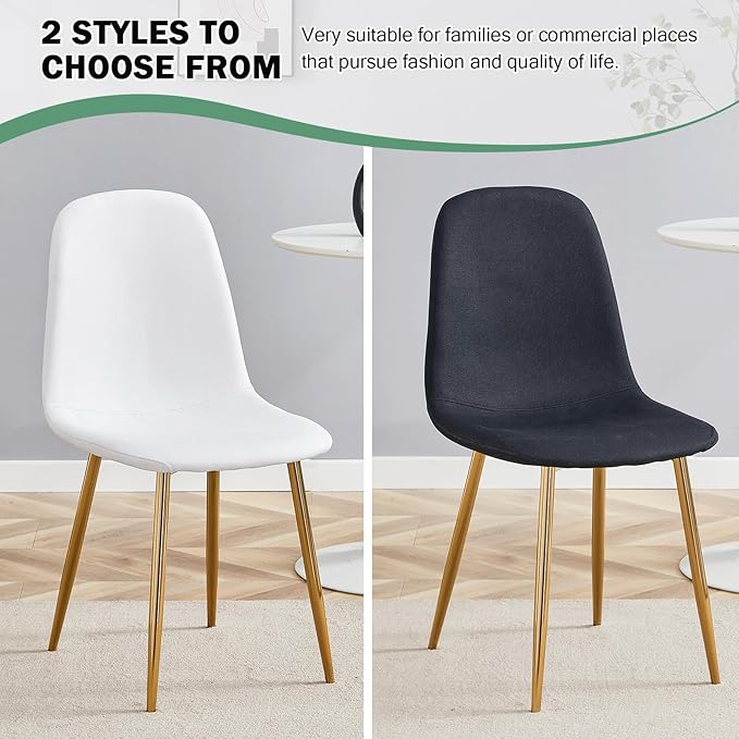 Dining Chairs Set of 4,Luxury Modern Kitchen Dining Room Chairs with Metal Golden Leg and Linen Material High Resilience for Dining Room,Restaurant,Living Room, Bedroom, (Black+Gold)