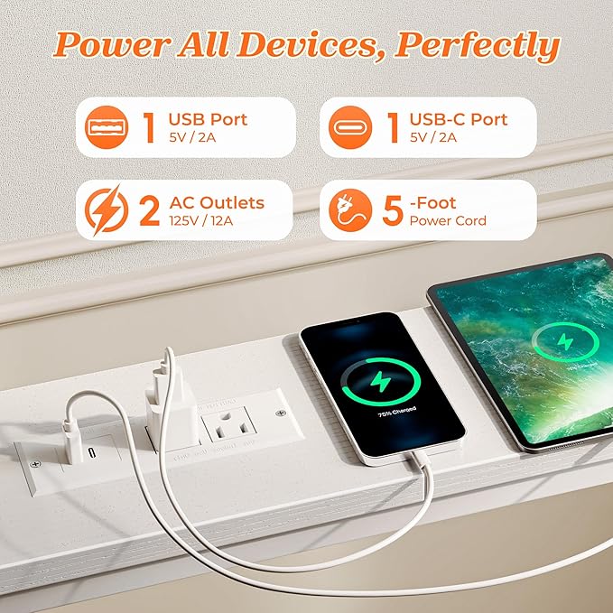 SUPERJARE Sofa Table with 2 Power Outlets and USB-C Ports, 5.9 Inch Narrow Console Table with Storage, Extra-Long, for Entryway Hallway Couch Behind Sofa, Small Spaces, White,102.3 Inch