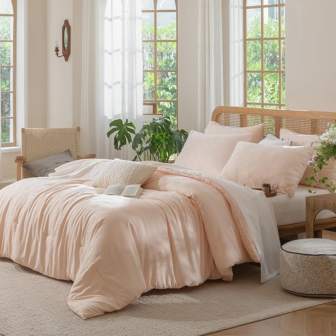 King Size Comforter Pink - Waffle Checkered Bedding, Textured Thermal Breathable Design for All Seasons, Ultra-Soft Combo for Year-Round Comfort