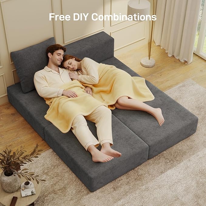Living&Giving Cloud Sectional Couch for Living Room, Modular Boneless Couch with 1 Ottoman, Middle-seat Can Be Combined with Modular Sofa, Customizable Layout for Any Space, Dark Grey