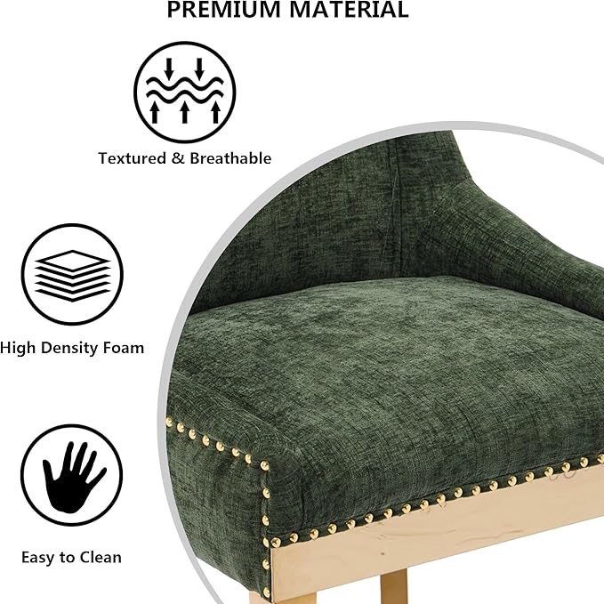 Luxury Fabirc Upholstered Dining Chairs Set of 6,Neutral Chenille Kitchen Room Chair with Nailhead Trim,6 Piece Modern Side Chairs for Dining Room,Living Room,Bar (Olive Green-Gold, Set of 6)