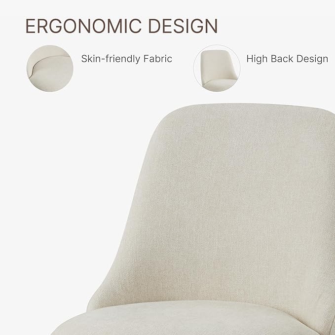 Swivel Dining Chairs Set of 2, Upholstered Mid Century Modern Deskchair with High Back, Linen Fabric Kitchen Chairs for Dining Room, Bedroom, Dressing Room, Linen