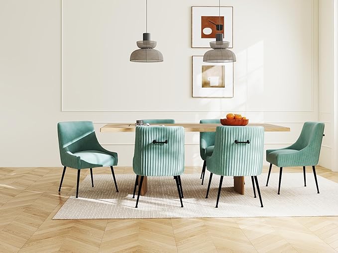 Velvet Dining Chairs Set of 4,Green Upholstered Living Room Chairs with Black Metal Legs, Modern Tufted Accent Chairs for Living Room, Study Room, Kitchen
