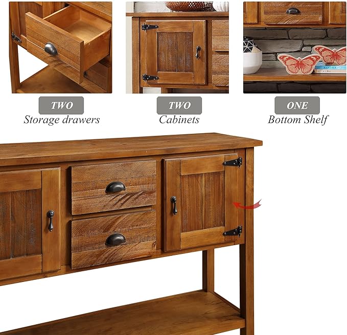 LKTART Solid Wood Farmhouse Console Table,Sofa Table with Storage Drawers and Shelves,Entryway Table for Entry Hallway Foyer,Easy Assembled (48" Brown)