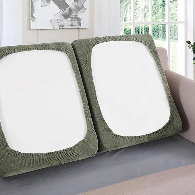 H.VERSAILTEX Stretch Chenille Couch Cushion Cover Soft Sofa Covers Individual Seat Couch Slipcover Sets Furniture Protector Seat Cushion Sofa Cover (3 Piece Sofa Cushion Covers, Tea Tree)