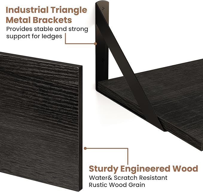Axeman Black Floating Shelves for Wall 48 Inch | 47.3W x 8D Rustic Wood Floating Shelves Set of 2 | 8 Inch Deep Long Wall Shelves for Bathroom Kitchen Living Room | Bookshelf Display Shelves