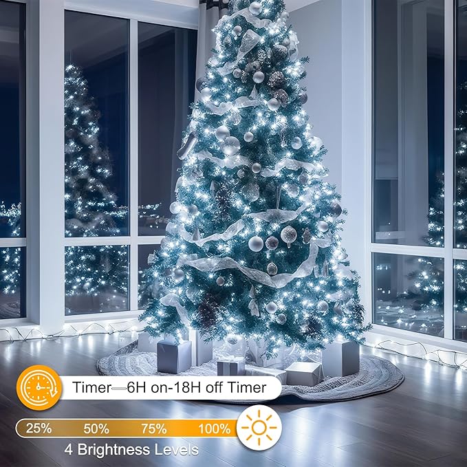 196FT 600LED Christmas Lights Plug in,Waterproof Fairy Lights with Plug 8 Modes,Lights Lighting Outside Indoor Garden Party Wedding Christmas Tree Decoration(Cool White)