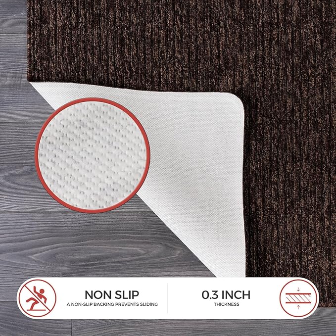Non Slip Brown Solid Rubber Back Thing Rug for Living Room 3x5 Area Rugs for Kitchen, Rugs for Bedroom, Stain Resistant Easy Cleaning Non Shedding Carpet Brown 3 x 5