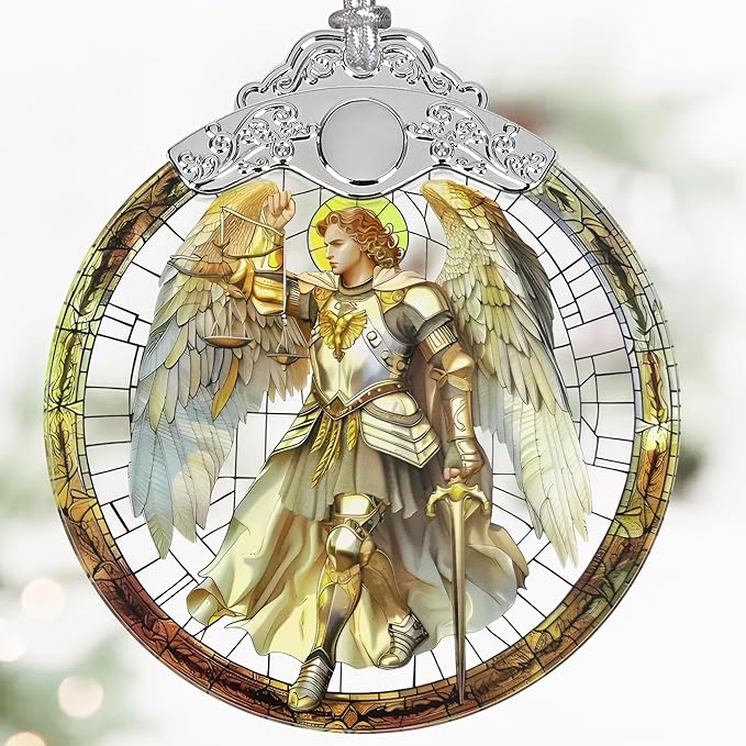 Christmas Ornaments, 3" Stained Glass Christmas Decor, Archangel Michael Ornaments for Christmas Tree, Christmas Tree Decorations, Gifts for Men, Perfect for Holiday Party, Window, Tree, Home Decor