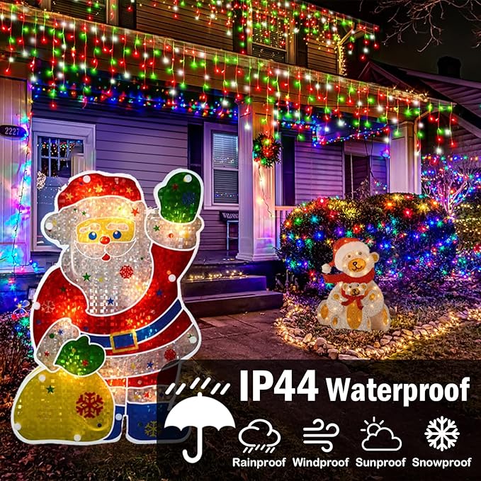 Hezbjiti Christmas Lights - Outdoor Decorations, LED Fairy String Curtain Lights with 75 Drops, 8 Modes, 1600LED, 164FT for Christmas Decor (Red, Green, Cold)