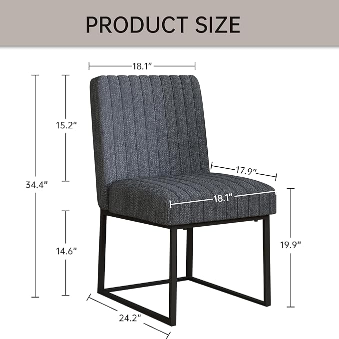 VKNOW Upholstered Dining Chairs Set of 6, Modern Dining Room Chairs with Stripe, Linen Kitchen Chair Dinner Chair with Black Metal Base for Kitchen Office, Dark Grey