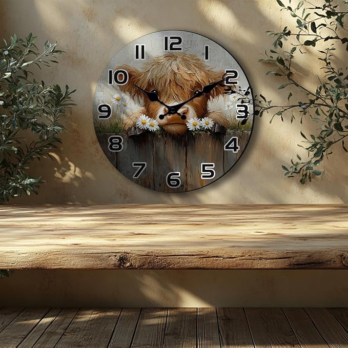 Country Blue Wall Clock for Living Room Decor, 14 Inch Round Wooden Silent Clocks Battery Operated Vintage Wall Clock for Farmhouse, Bedroom, Home
