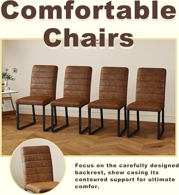 Modern Dining Chairs Set of 4, White Faux Leather Kitchen Chairs, Upholstered Armless Dining Room Chair with Gold Mental Legs Heavy Duty, Comfortable (Brown Chiars, Set of 6)