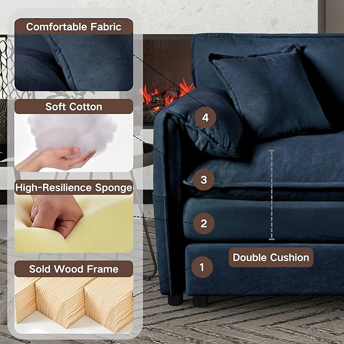 109.45" Oversized Extra Deep Seat Modern Chenille Cloud Couch, Large 3 Seater U Shape Modular Sofa for Living Room Bedroom Apartment Office (Blue, 109.45 Inch-U Shape)