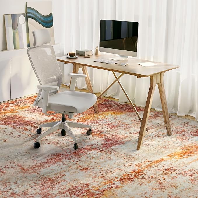 Area Rug Living Room Rugs - 10x14 Washable Modern Neutral Abstract Rugs Soft Low Pile No Slip Stain Resistant Rug Indoor Large Carpet for Bedroom Dining Room Nursery Room Home - Pink/Orange