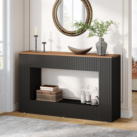 Tribesigns Modern Console Table, 55-Inch Wood Entryway Table with Storage, Narrow Long Sofa Table Behind Couch Table for Living Room, Foyer, Hallway, Black