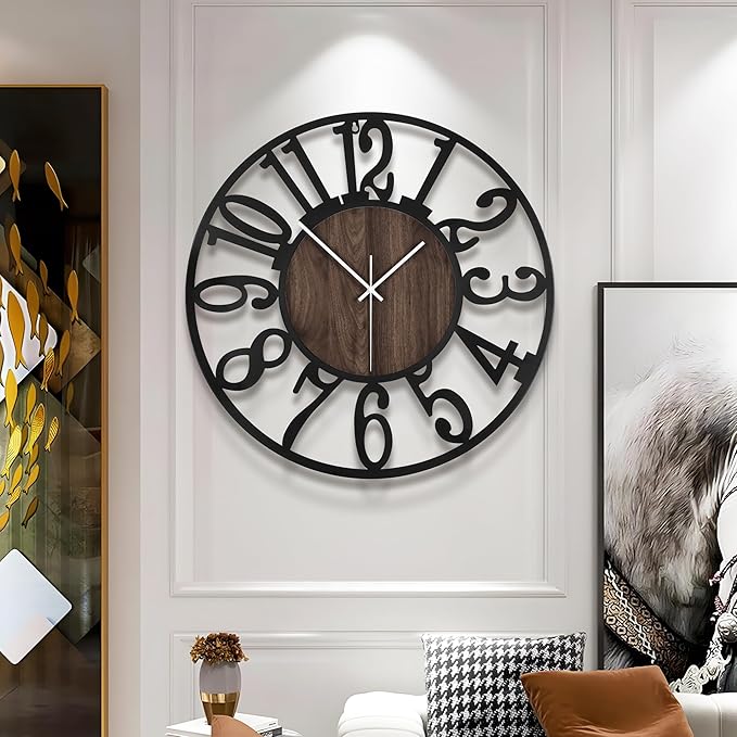 Large Wall Clock for Living Room Decor, 16 Inch Non Ticking Silent, Battery Operated Modern Vintage Oversized Wall Clock for Bedroom Kitchen