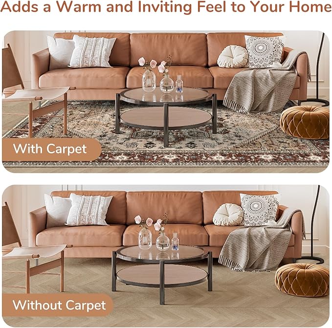 OPPODREAM Thin Area Rugs 5x7, 5x7 Washable Rug with Non Slip Backing, 5 x 7 Faux Cashmere Low-Pile Carpet, Brown