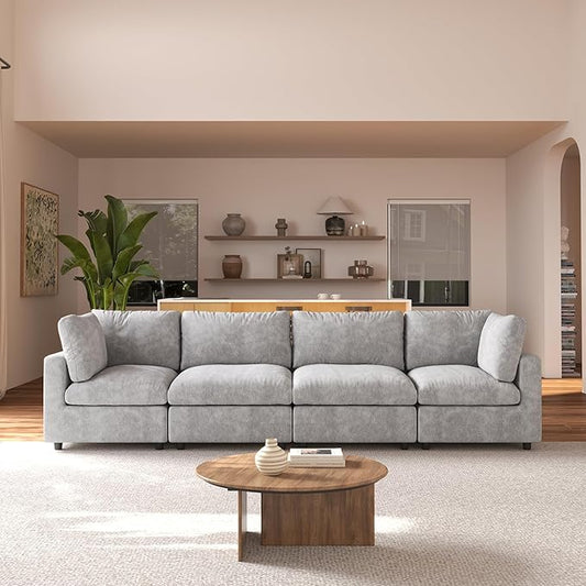 JACH 134" Sectional Couches for Living Room, 4-Seater Convertible Modular Sofa, Cloud Sectional Couch, Sofa Covers Washable, Minimalist Modern Couch for Living Room, Apartment, Light Grey