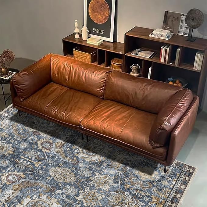 RUGSURE Washable Area Rugs - Perfect for Living Room, Bedroom, Kids Room, Nursery - Stain & Water Resistant Non-Slip, Pet & Child Friendly, Vintage Tribal Area Rugs (Navy, 4' x 6')