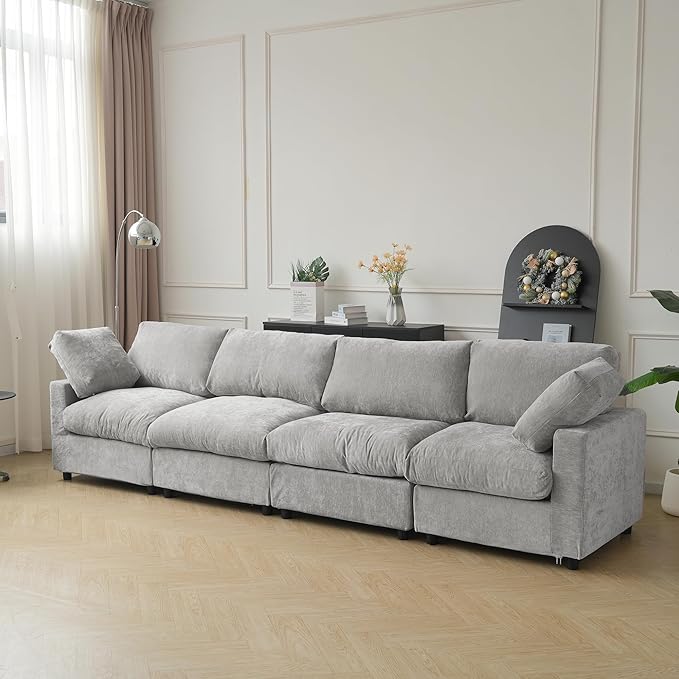JACH 134" Sectional Couches for Living Room, 4-Seater Convertible Modular Sofa, Cloud Sectional Couch, Sofa Covers Washable, Minimalist Modern Couch for Living Room, Apartment, Light Grey