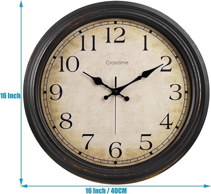 16 Inch Wall Clock Battery Operated Silent Vintage Quartz Analog Round Large Wall Clocks for Living Room Office Kitchen Decor, Bronze