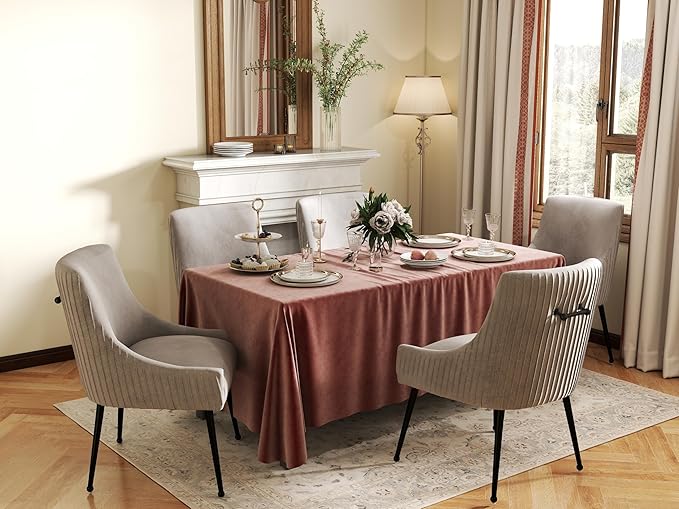 Velvet Dining Chairs Set of 4,Gray Upholstered Living Room Chairs with Black Metal Legs, Modern Tufted Accent Chairs for Living Room, Study Room, Kitchen