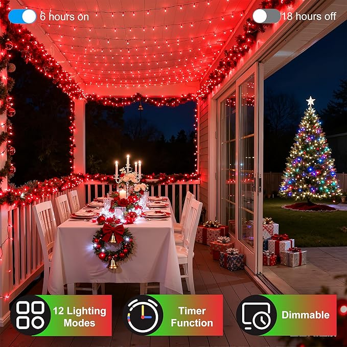 470FT 1500LED Christmas Lights, 12 Modes Red Outdoor String Lights with Timer & Dimmable, Waterproof Green Wire Christmas String Lights for Indoor Tree Xmas Patio Fence Balcony Garden Party Decor