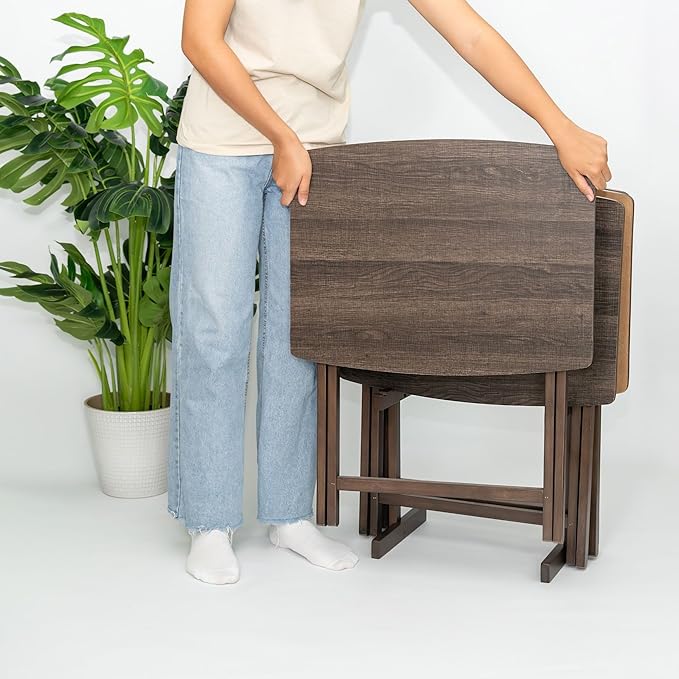 PJ Wood 5 Pack XL Oversize Tray Table for Living Room or Kitchen, Indoor TV Tray for Small Spaces and Family Gatherings, Rustic Espresso