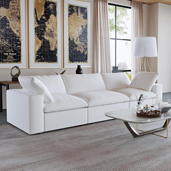 JACH Modular Sectional Sofas for Living Room, Deep 3-Seats Convertible Couch, Cushion Covers Removable, Modern Cloud Sectional Couches for Apartment (White)