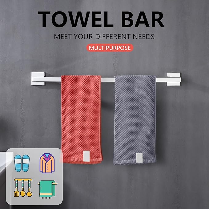 LANC Chrome Towel Bar for Bathroom Wall Mounted 20-Inche 50CM Silver Bath Towel Rack Stainless Steel Polished Towel Rod for Lavatory Kitchen Towel Holder Towel Hanger, A9010CP-L5