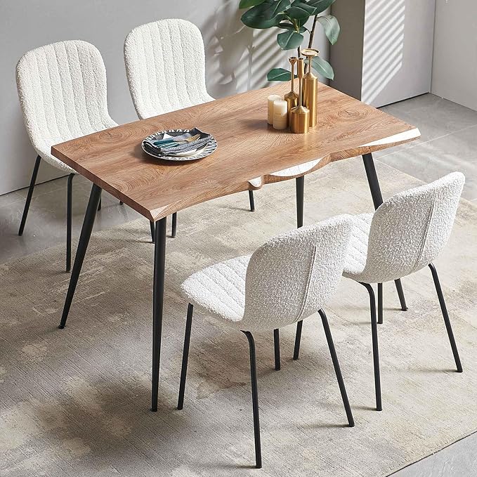 Dining Table Set for 4, Modern Kitchen Table Set and Chairs, 47" Rectangular Dining Table with 4 Mid-Century Dining Chairs Upholstered Boucle Room Chairs fpr Dining Room, Apartment