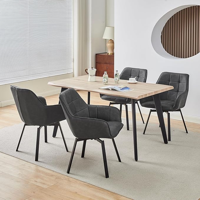 TUKAILAi Modern Swivel Armchairs Set of 6, Faux Leather Upholstered Accent Dining Chairs with Metal Legs, Rotatable Desk Chair for Home Office Kitchen Vanity Guest Reception Restaurant (Grey)