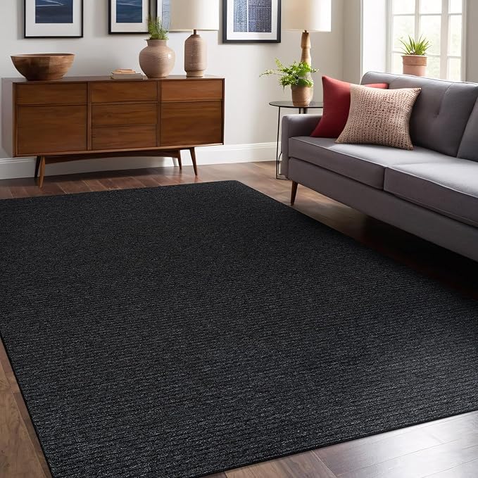 Non Slip Dark Gray Solid Rubber Back Thing Rug for Living Room 6x9 Area Rugs for Kitchen, Rugs for Bedroom, Stain Resistant Easy Cleaning Non Shedding Carpet Dark Gray 6 x 9