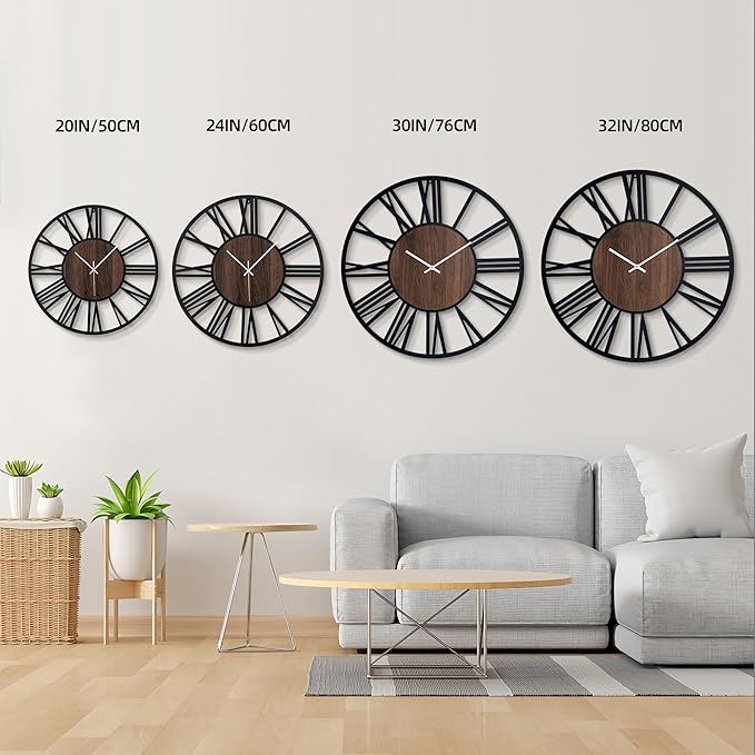 24 Inch Large Metal Wall Clock with Voice and Light Sensor Night Light, Glow in The Dark Non-Ticking Silent Battery Operated Decorative Oversized Wall Clock for Bedroom Living Room Decor