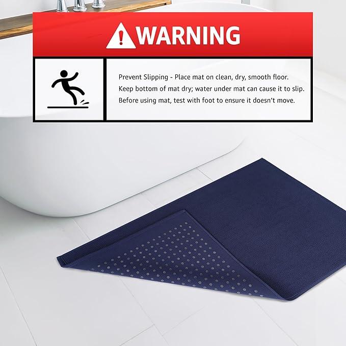 American Soft Linen Bath Rug, 20 in 34 in 100% Cotton Bath Mats Rugs for Bathroom, Slip Reducer Washable Shaggy Form Area Rugs, Navy Blue Bath Rug