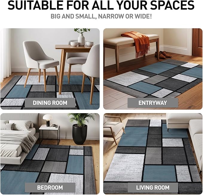 Rugshop Contemporary Modern Boxes for Open Spaces,Living Room,Large Areas,Bedroom,Kitchen Non Shedding Area Rug 12' x 15' Blue